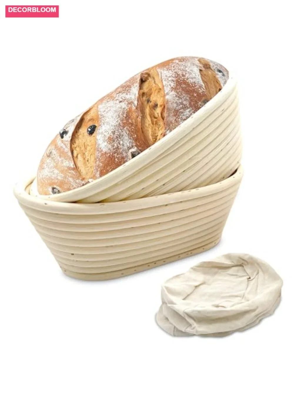 Bread Proofing Basket Set - 2 Oval Banneton Baskets with Linen Liners for